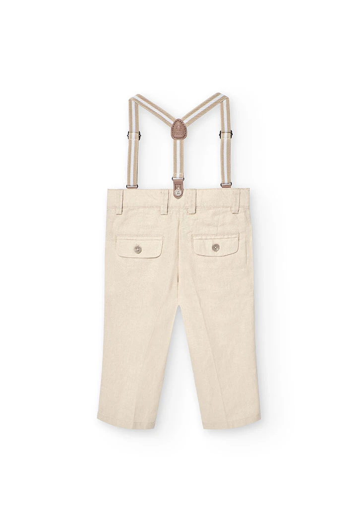 Pantalon en lin pour bébé garçon couleur beige avec bretelles