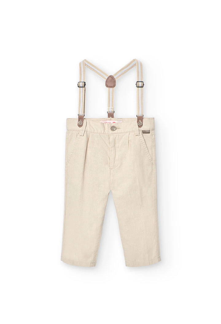 Pantalon en lin pour bébé garçon couleur beige avec bretelles