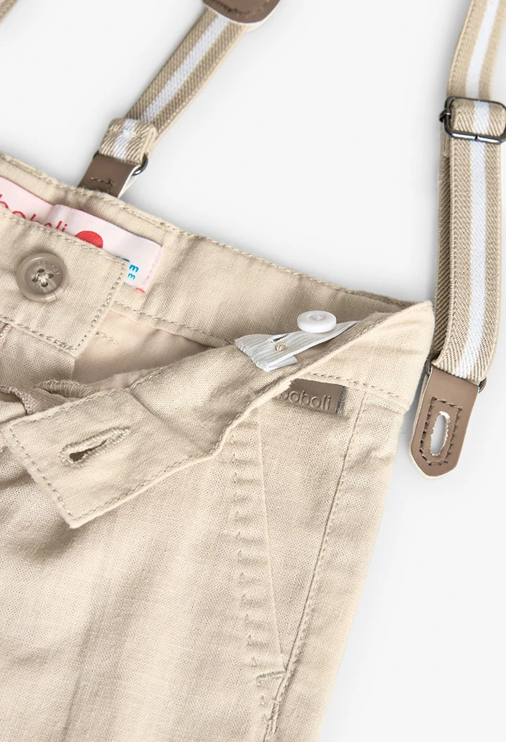 Pantalon en lin pour bébé garçon couleur beige avec bretelles