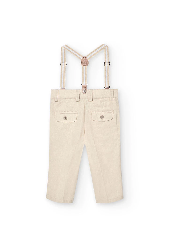Pantalon en lin pour bébé garçon couleur beige avec bretelles
