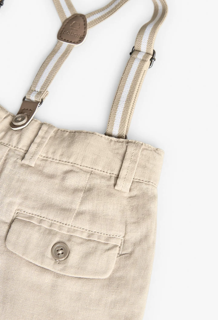 Pantalon en lin pour bébé garçon couleur beige avec bretelles