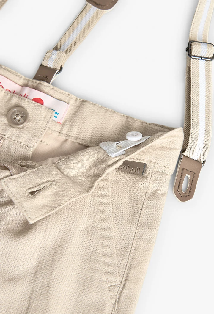 Pantalon en lin pour bébé garçon couleur beige avec bretelles
