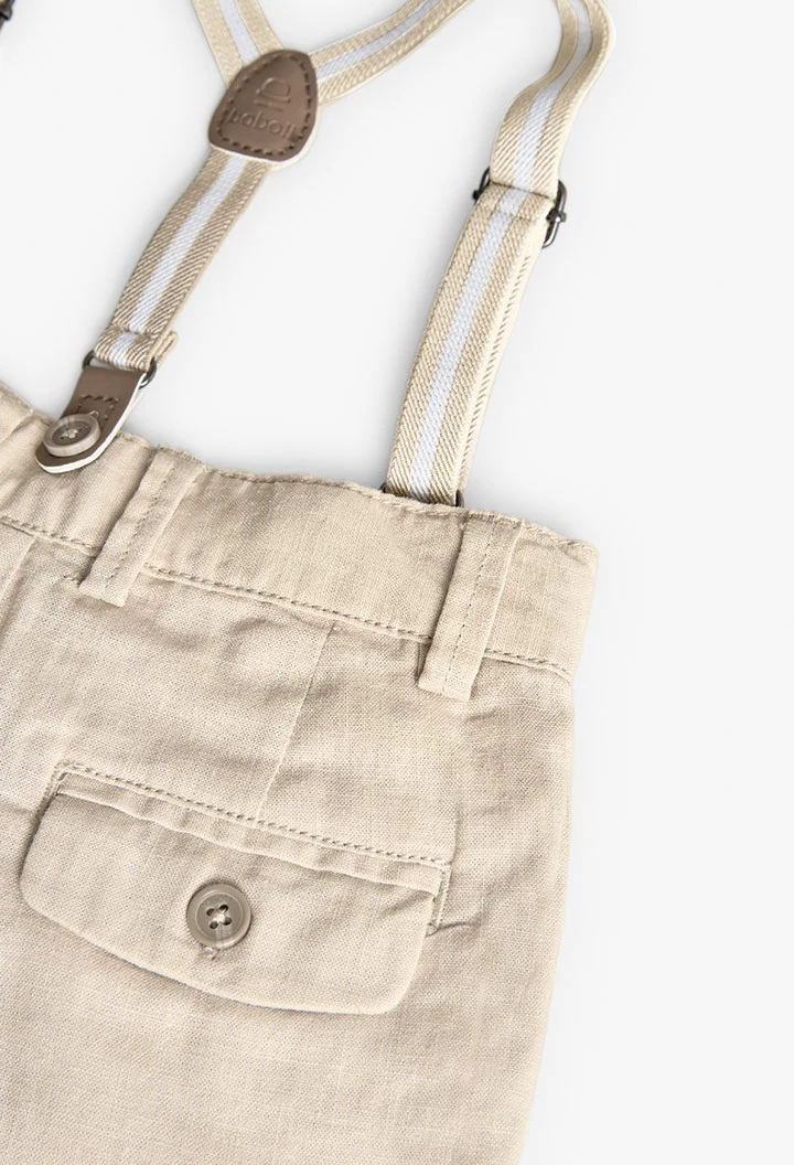 Pantalon en lin pour bébé garçon couleur beige avec bretelles