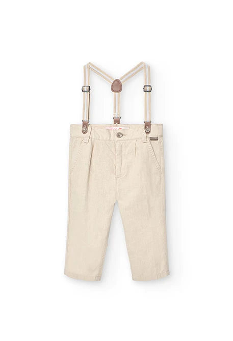 Pantalon en lin pour bébé garçon couleur beige avec bretelles