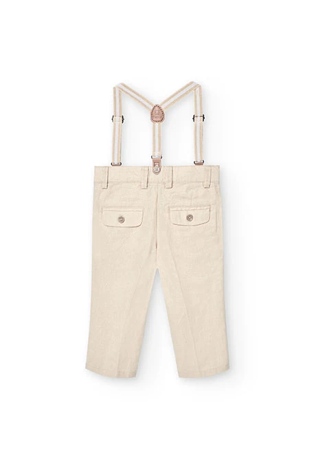 Pantalon en lin pour bébé garçon couleur beige avec bretelles