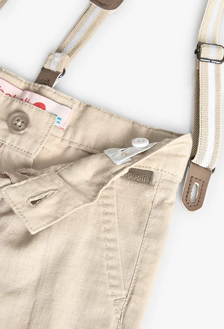 Pantalon en lin pour bébé garçon couleur beige avec bretelles