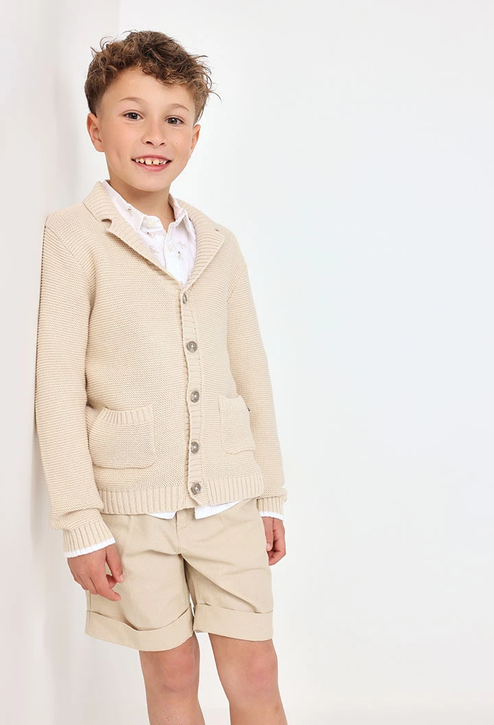 Knitted jacket for baby boy in beige colour