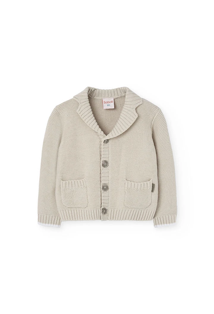 Knitted jacket for baby boy in beige colour