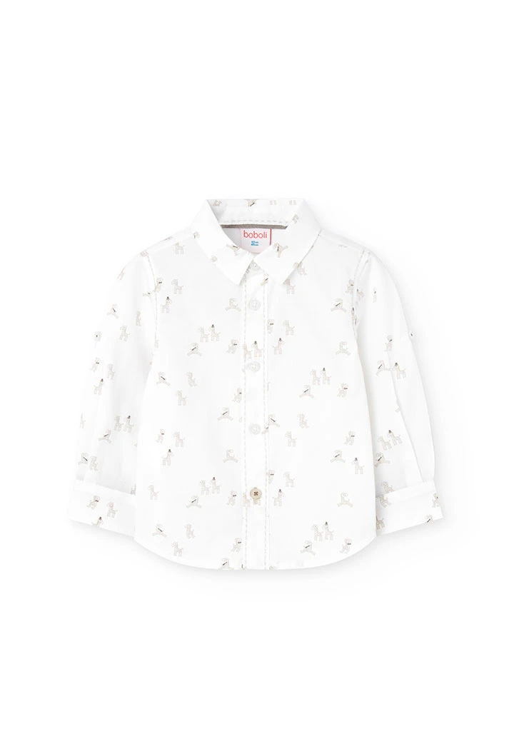 Chemise en popeline pour bébé garçon de couleur blanche avec imprimé