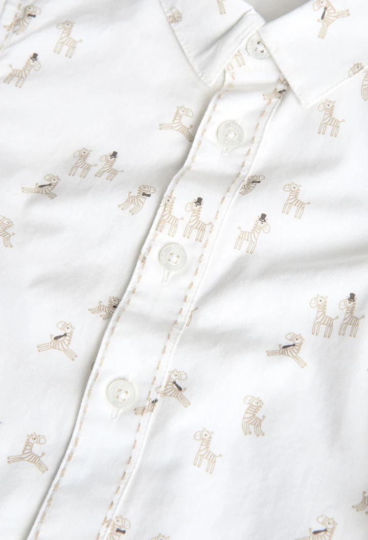 Chemise en popeline pour bébé garçon de couleur blanche avec imprimé
