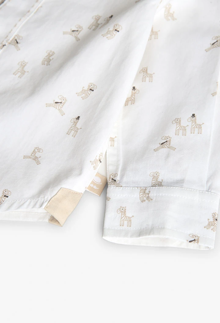 Chemise en popeline pour bébé garçon de couleur blanche avec imprimé