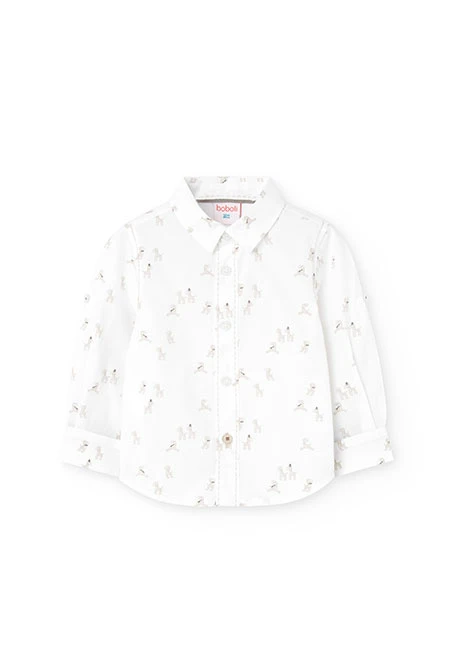 Chemise en popeline pour bébé garçon de couleur blanche avec imprimé