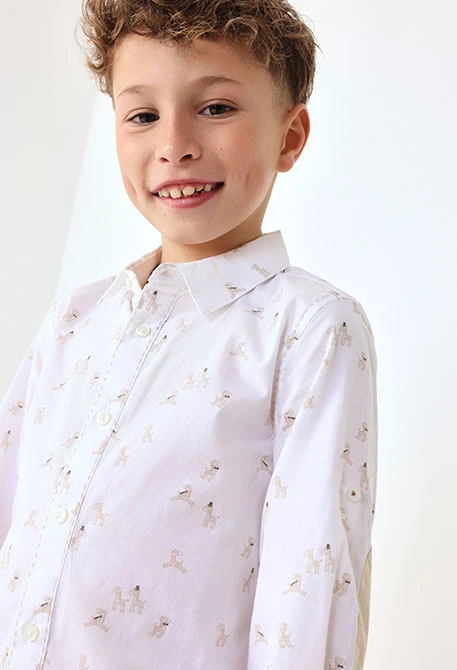 Chemise en popeline pour bébé garçon de couleur blanche avec imprimé