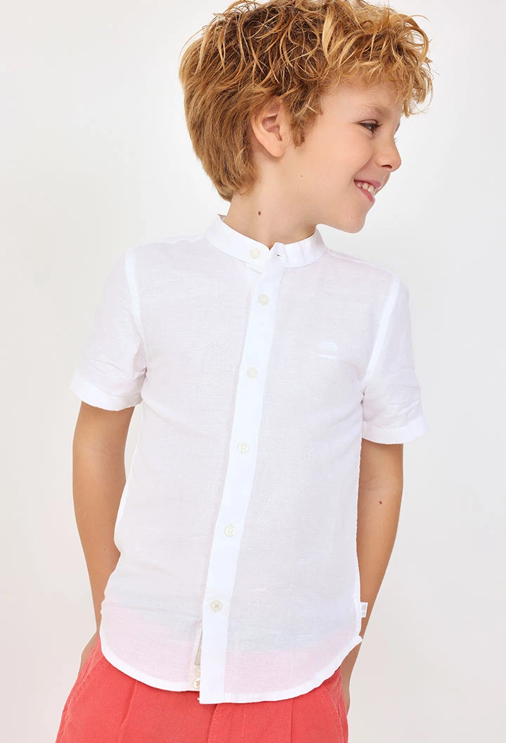 Baby boys\' short-sleeved linen shirt in white