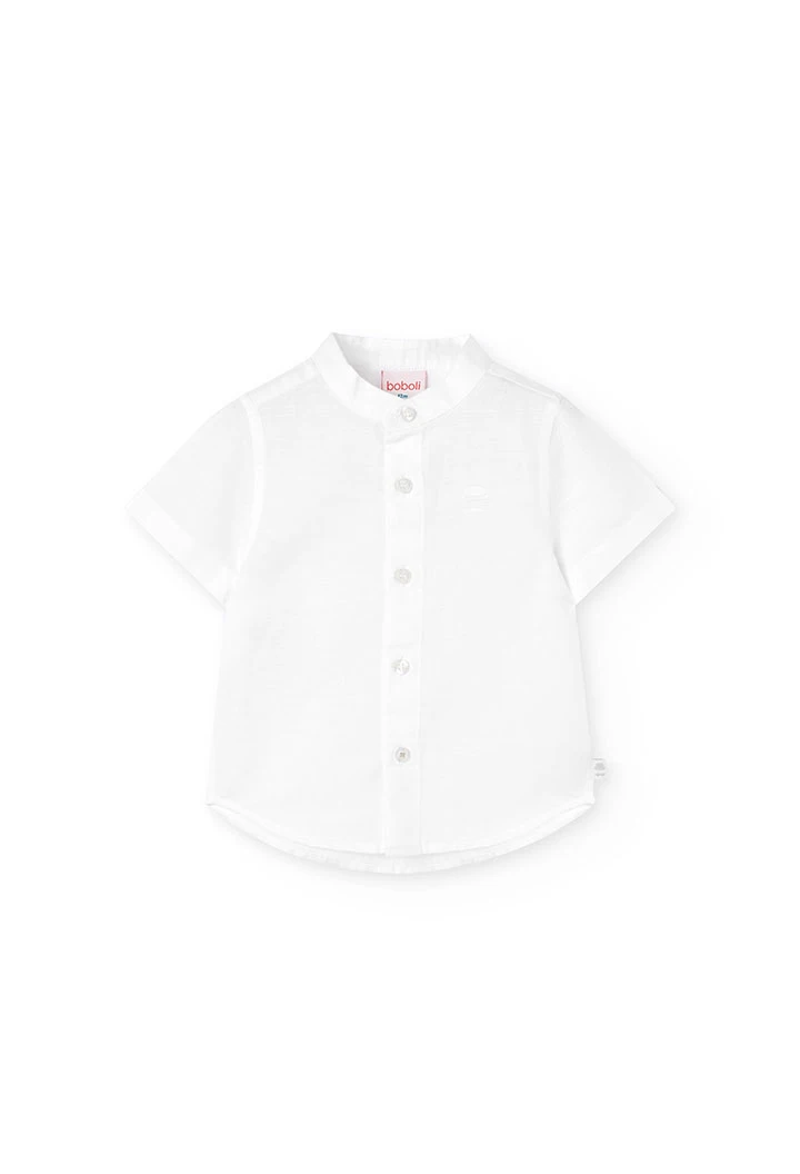 Camisa de linho para bebé menino de manga curta em branco