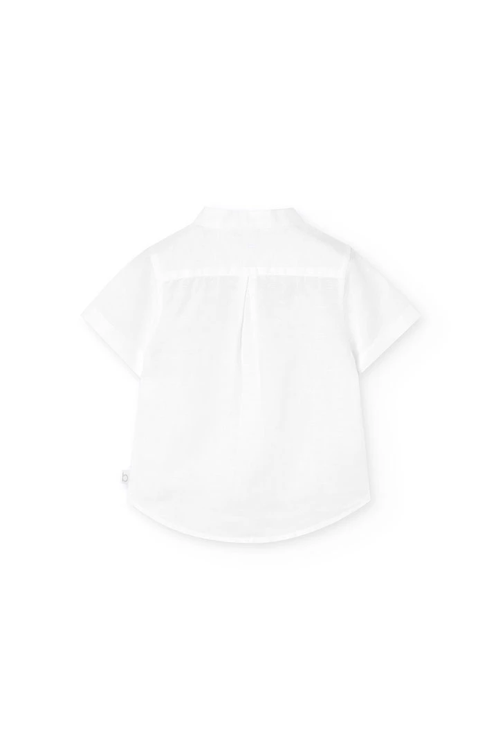 Camisa de linho para bebé menino de manga curta em branco