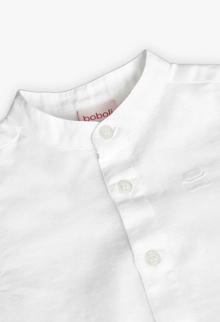 Camisa de linho para bebé menino de manga curta em branco