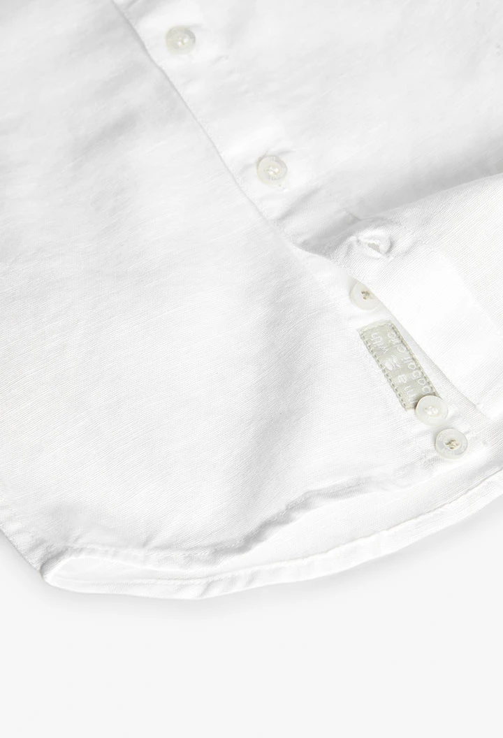 Camisa de linho para bebé menino de manga curta em branco