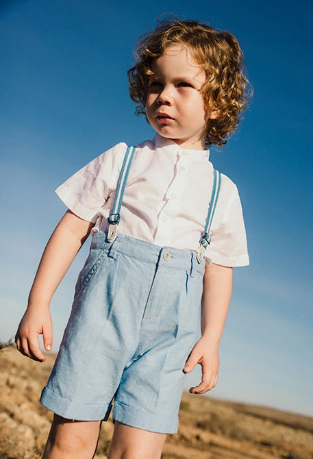 Chemise en lin pour bébé garçon à manches courtes en blanc