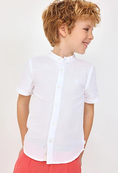 Chemise en lin pour bébé garçon à manches courtes en blanc