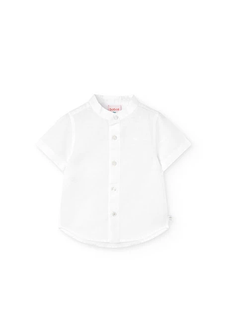 Camisa de lino para bebé niño de manga corta en blanco