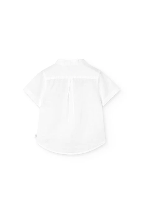 Camisa de lino para bebé niño de manga corta en blanco