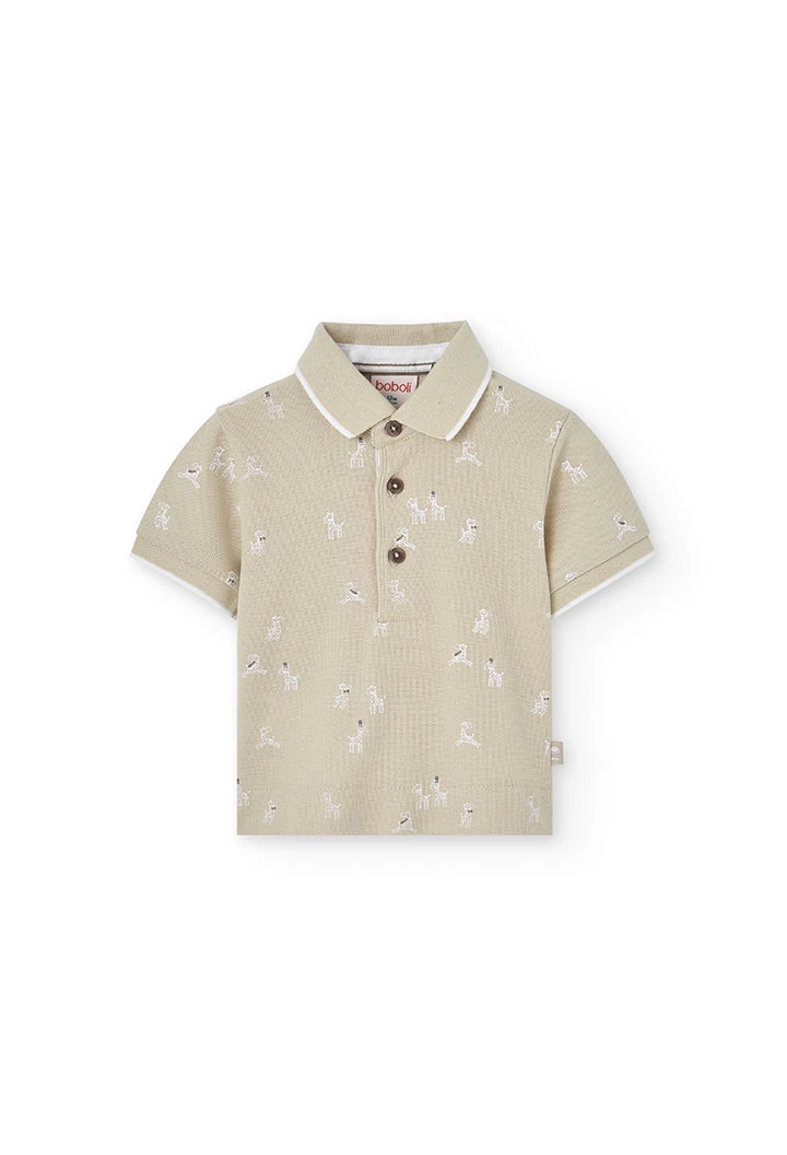 Baby boy pique polo shirt with zebra print in beige colour