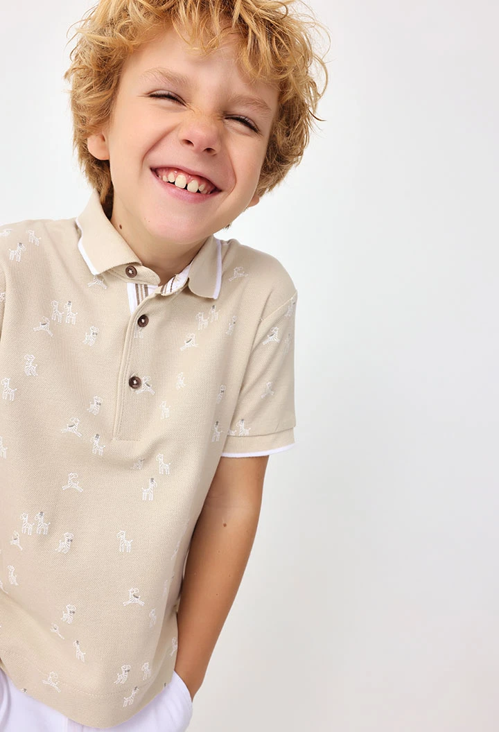 Baby-Poloshirt aus Piqué mit Zebramuster in Beige