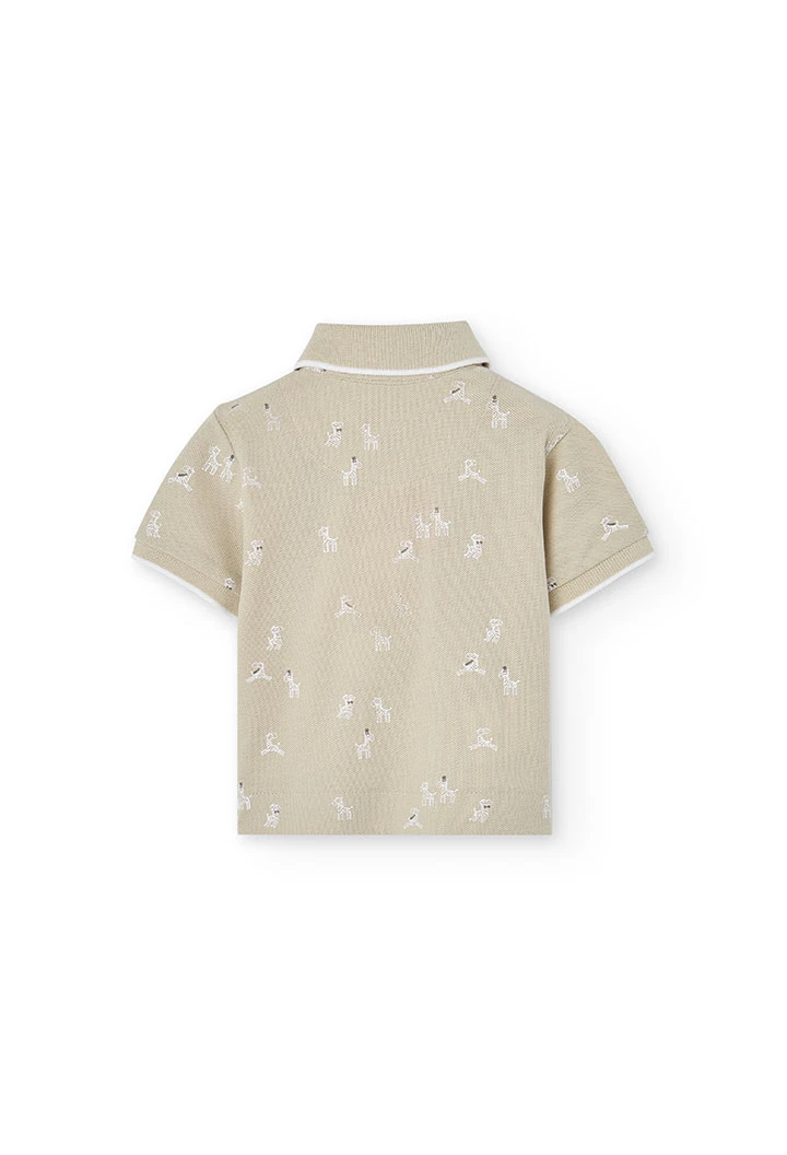Pólo piqué para bebé menino com estampado de zebras em cor bege