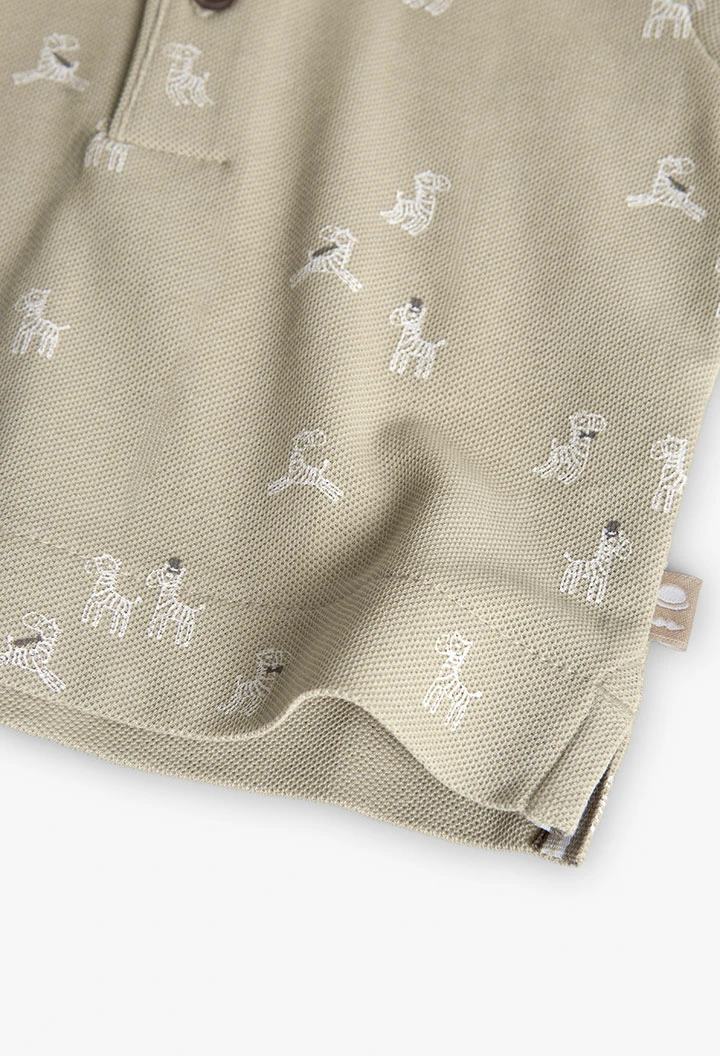 Pólo piqué para bebé menino com estampado de zebras em cor bege