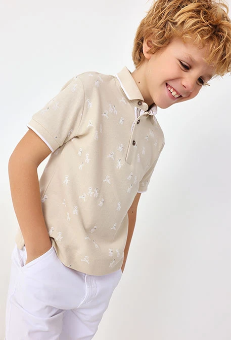 Baby-Poloshirt aus Piqué mit Zebramuster in Beige