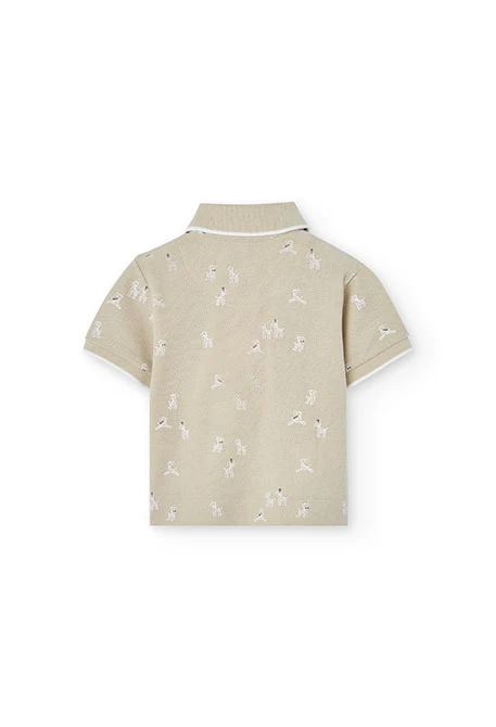 Baby boy pique polo shirt with zebra print in beige colour