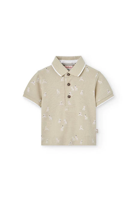 Baby boy pique polo shirt with zebra print in beige colour