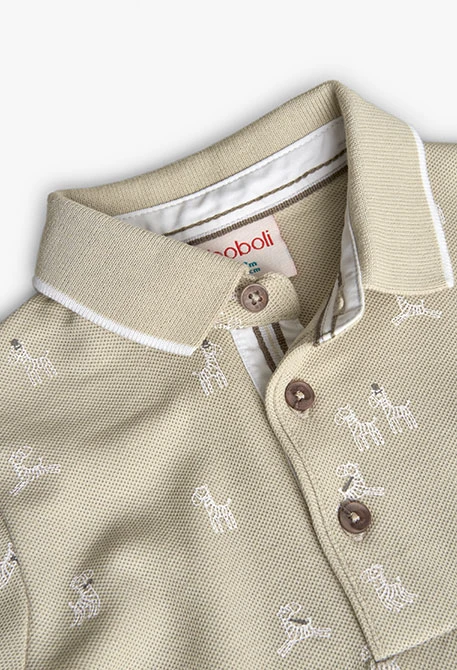 Baby boy pique polo shirt with zebra print in beige colour