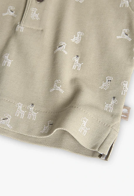 Baby boy pique polo shirt with zebra print in beige colour