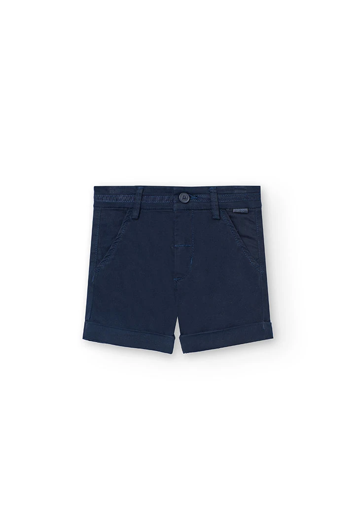 Satin bermuda shorts for baby boy in navy blue