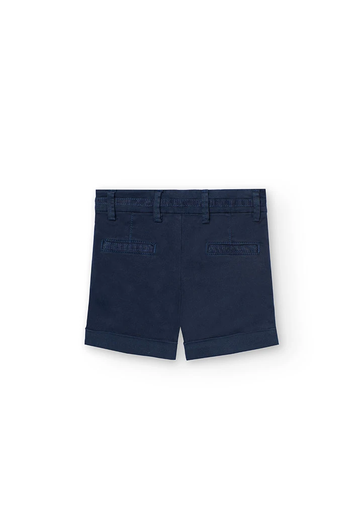 Satin bermuda shorts for baby boy in navy blue