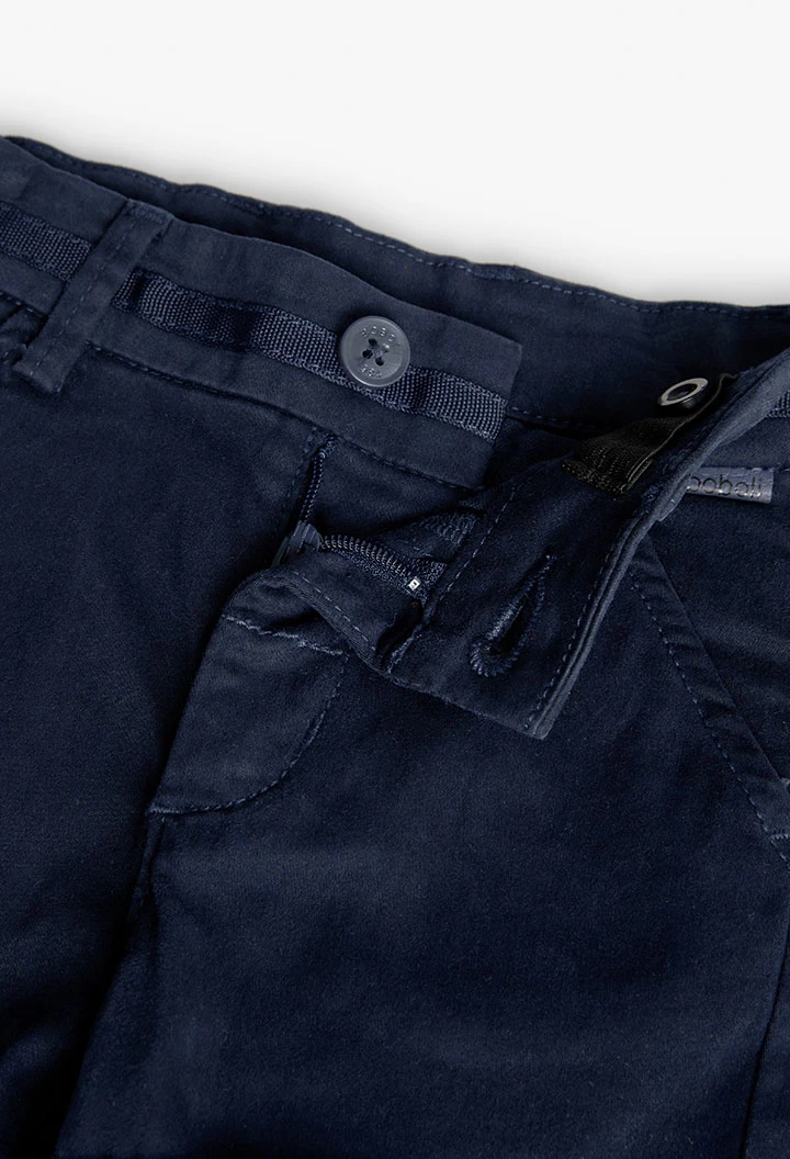 Satin bermuda shorts for baby boy in navy blue