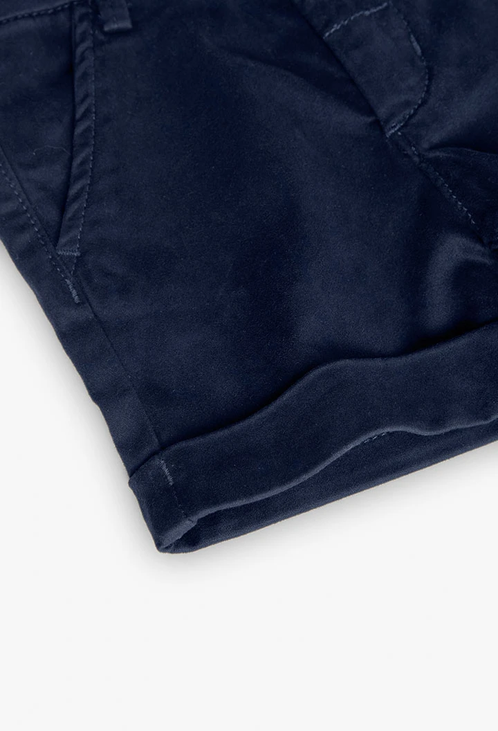 Satin bermuda shorts for baby boy in navy blue
