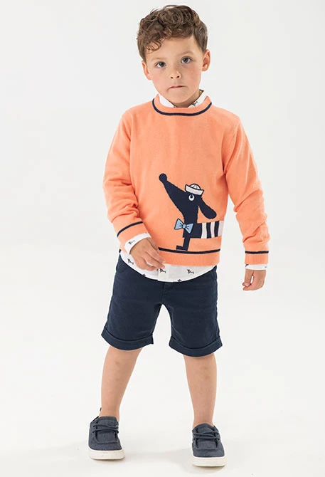 Bermuda in raso per bambino in colore blu scuro.