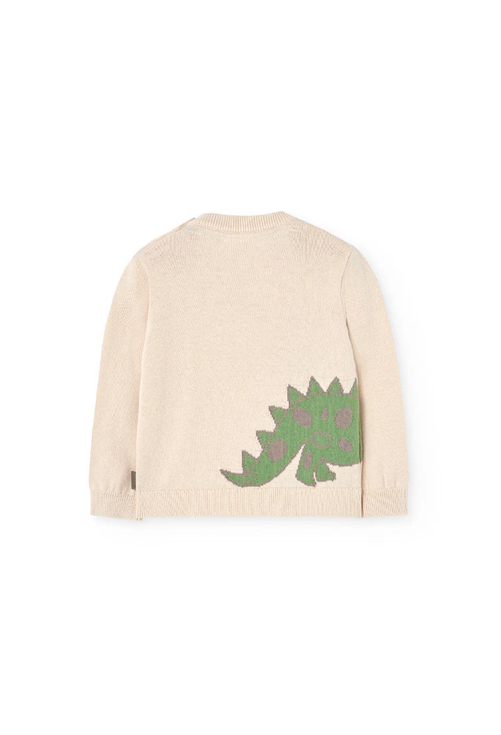 Camisola de malha para bebé menino em bege com desenho de dinossauro
