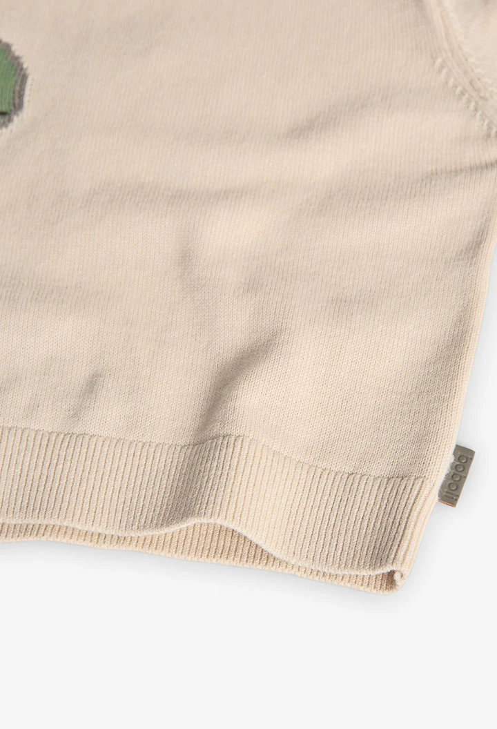 Camisola de malha para bebé menino em bege com desenho de dinossauro