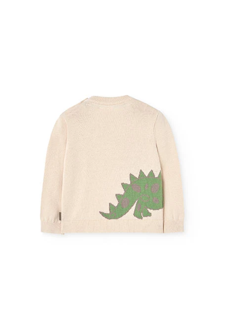 Pull tricoté pour bébé garçon en couleur beige avec motif de dinosaure