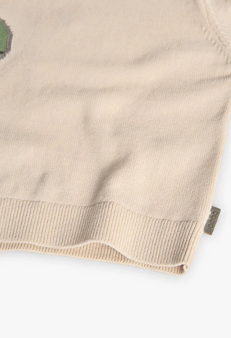Pull tricoté pour bébé garçon en couleur beige avec motif de dinosaure