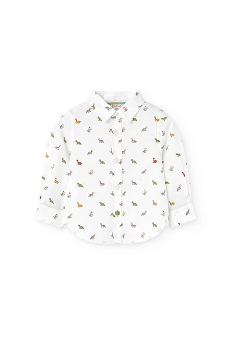 Chemise en popeline pour bébé imprimée de couleur blanche avec motif de dinosaures.