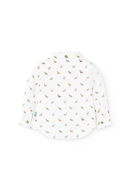 Chemise en popeline pour bébé imprimée de couleur blanche avec motif de dinosaures.