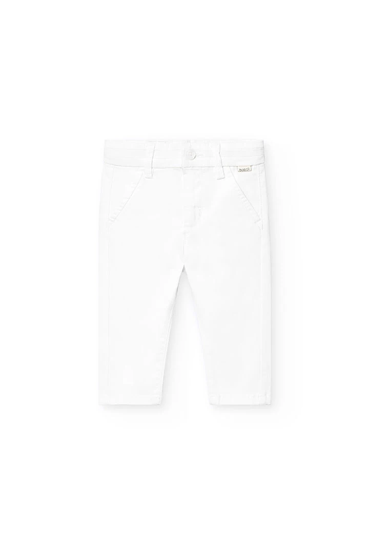 Calças de cetim elástico para bebé menino em branco