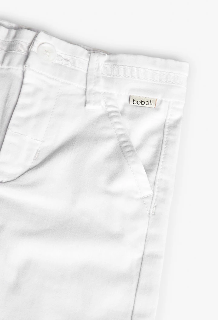 Elastic satin trousers for baby boy in white