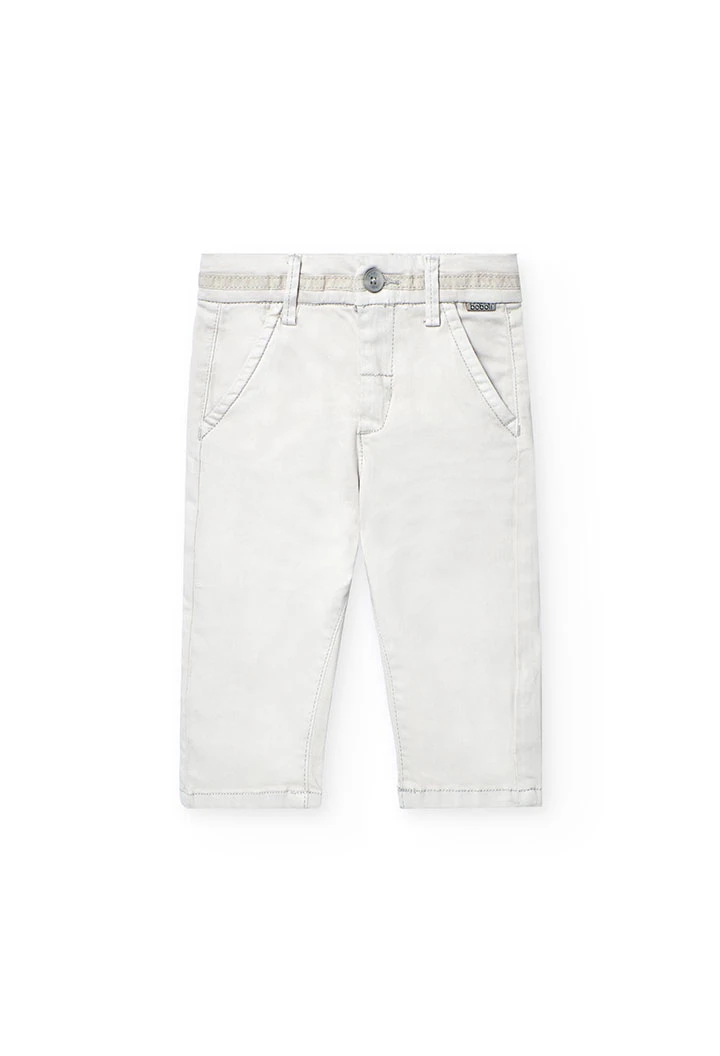 Elastic satin trousers for baby boy in beige