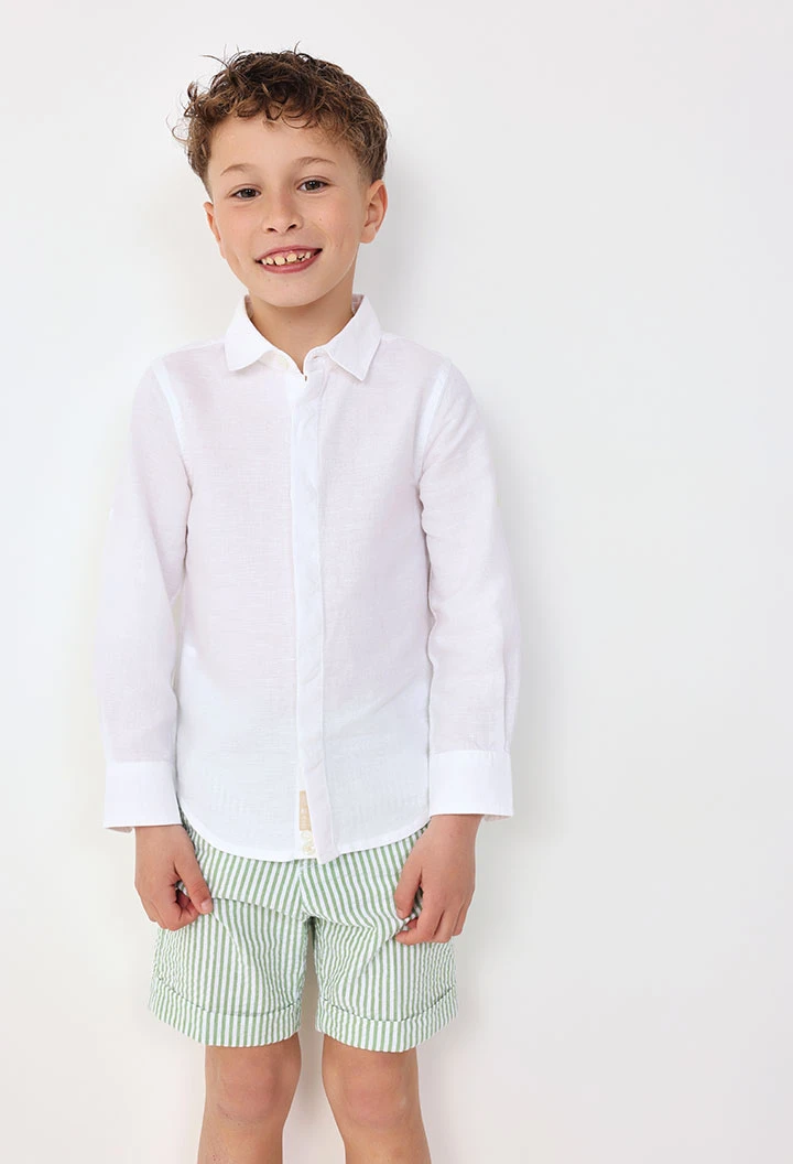 Camisa de linho para bebé menino em branco com manga comprida
